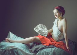 Woman with white fan